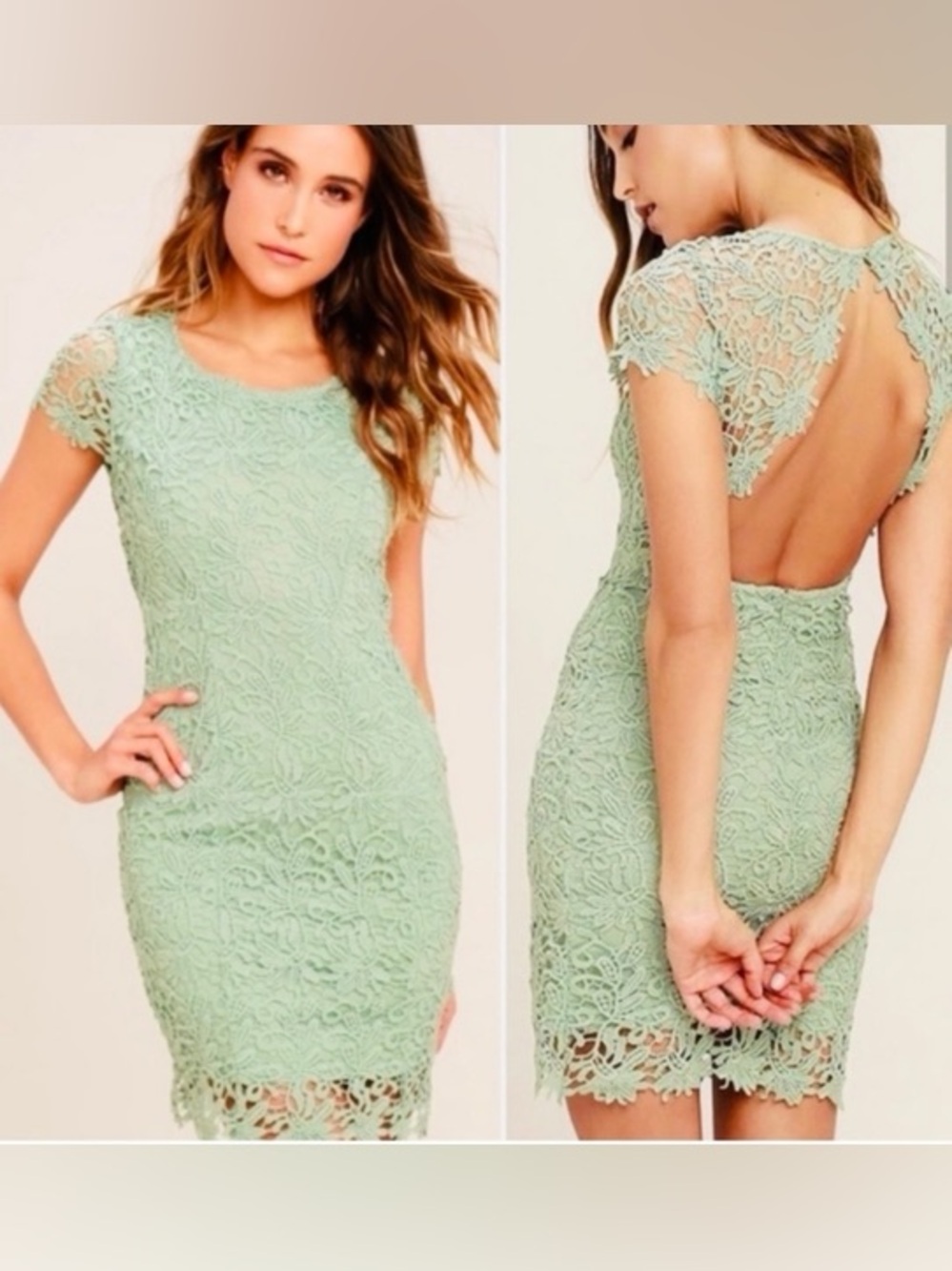 Lulus Mint Green Lace Open-Back Mini Dress, NWOT
